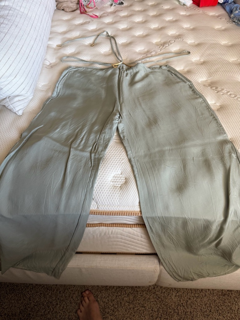 cult gaia Sage Green Wide-Leg Tie-Waist Pants